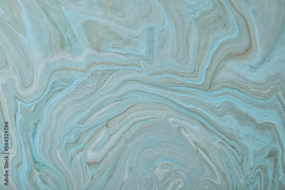 Abstract fluid art background gray and blue colors. Liquid marble. Acrylic painting with cerulean gradient