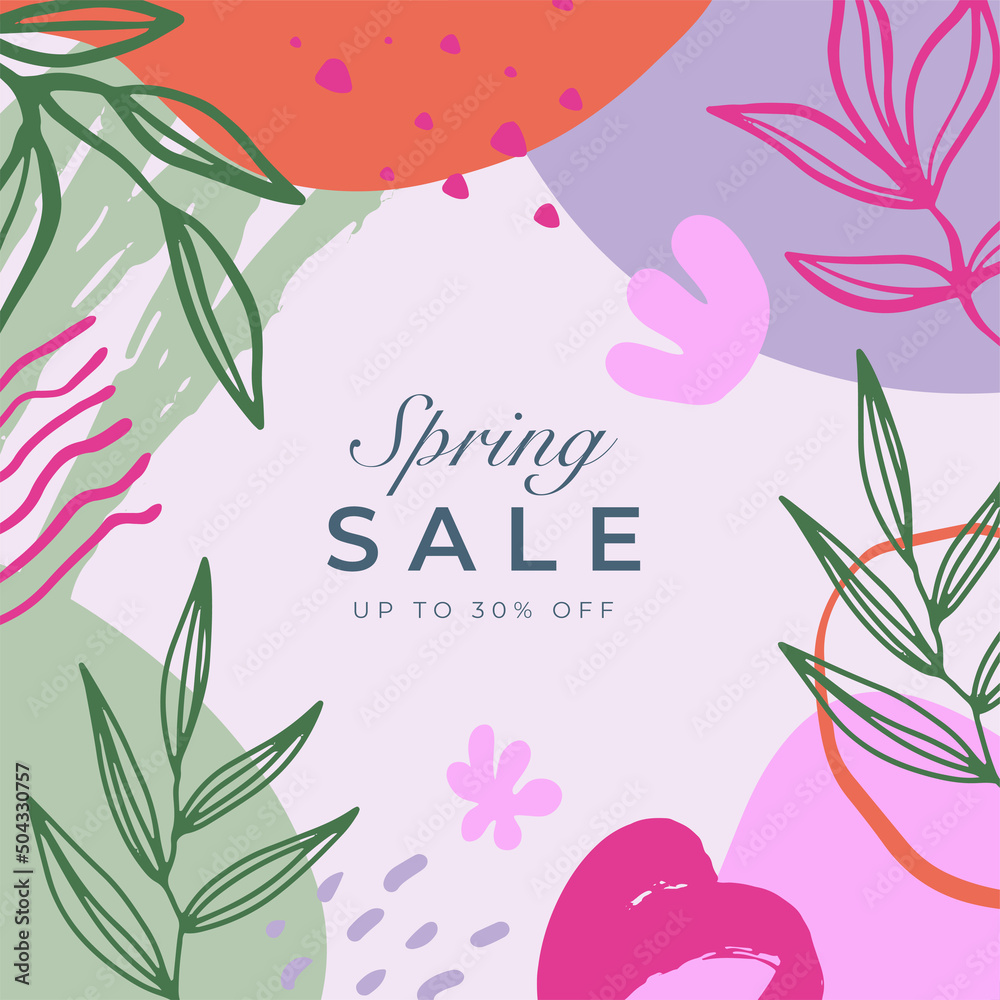 Trendy Spring Fall Summer Easter floral square templates. Suitable for social media posts, mobile apps, cards, invitations, banners design and web/internet ads.