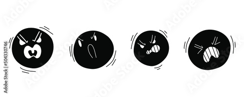Angry face. Doodle hand drawn swear bad emoji. Angry screaming face emotions. Vector illustration isolated on white.