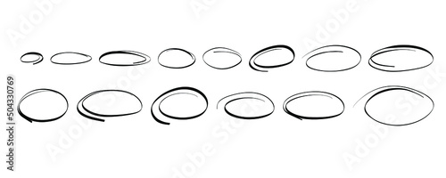 Highlight marker frames line. Hand drawn scribble oval circle sketch. Doodle ovals and ellipses line template. Vector illustration isolated on white background.