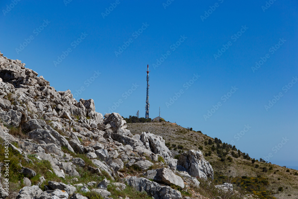 Fototapeta premium Radio and television transmitter tower above Dubrovnik.