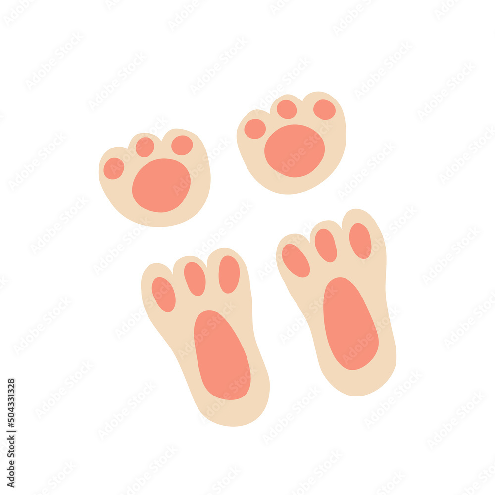 Paw print. Trace of cute pawprint easter bunny paw. Rabbit or hare footprint. Bunny foot prints on snow. Hare steps track trace. Vector illustration isolated on white background. Paw print. Trace of cute pawprint easter bunny paw. Rabbit or hare footprint. Bunny foot prints on snow. Hare steps track trace. Vector illustration isolated on white background.