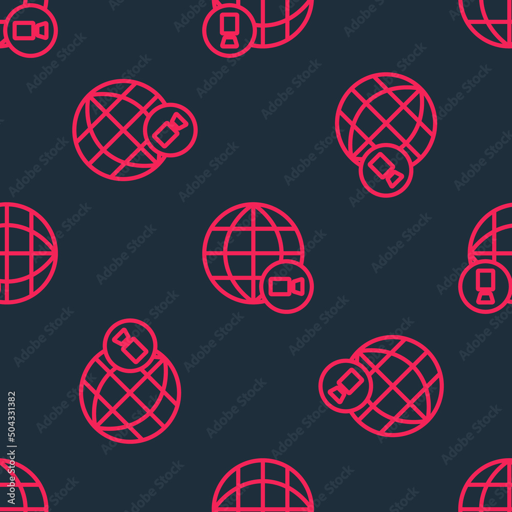 Red line Video chat conference icon isolated seamless pattern on black background. Online meeting work form home. Remote project management. Vector Red line Video chat conference icon isolated seamless pattern on black background. Online meeting work form home. Remote project management. Vector