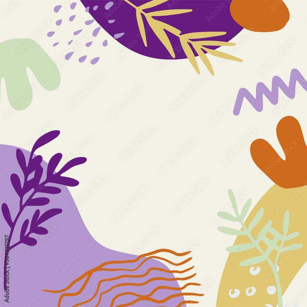 Design poster for social media with floral flower and leaf element shape. Background with blue orange brown and red abstract floral art Design poster for social media with floral flower and leaf element shape. Background with blue orange brown and red abstract floral art