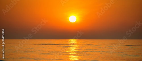 Sunset sea panorama  sun with sunset sea