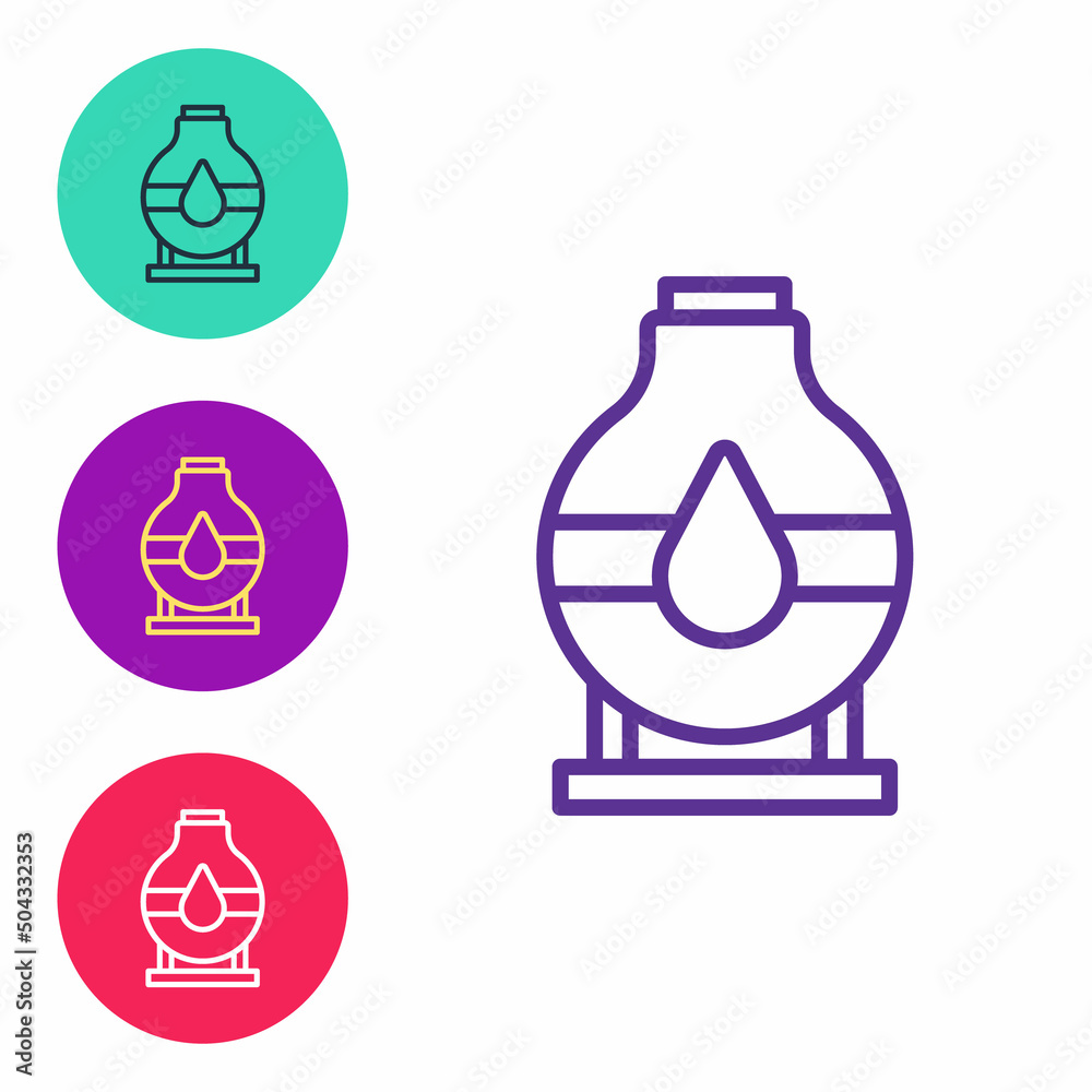 Set line Oil tank storage icon isolated on white background. Vessel tank for oil and gas industrial. Oil tank technology station. Set icons colorful. Vector Set line Oil tank storage icon isolated on white background. Vessel tank for oil and gas industrial. Oil tank technology station. Set icons colorful. Vector