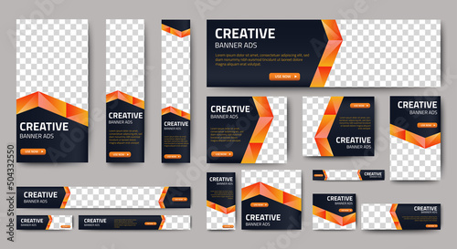 set of creative web banners of standard size with a place for photos. Vertical  horizontal and square template. vector illustration 