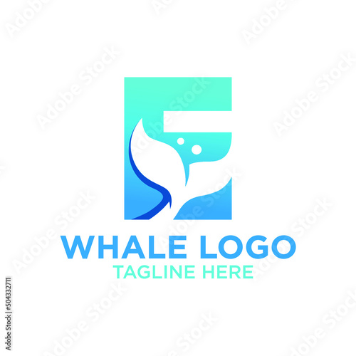 Letter E Whale Logo Design Template Inspiration, Vector Illustration.