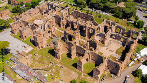 Aerial view of Baths of Caracalla located in Rome, Italy. They were important thermae and public baths of ancient Rome and today they are a visitable monument. photo