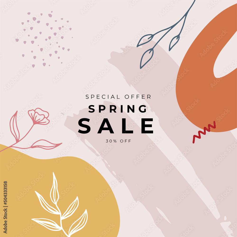 Spring sale banner background template with colorful flower. Can be use social media card, voucher, wallpaper, flyers, invitation, posters, brochure.