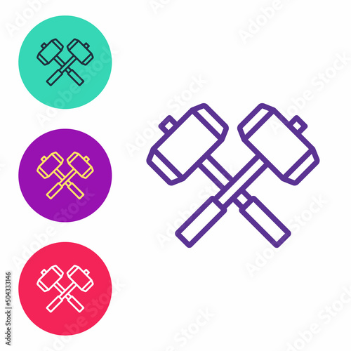 Set line Medieval crossed battle hammers icon isolated on white background. Set icons colorful. Vector