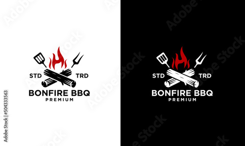 Bonfire Flame Barbecue Grill food Logo template Vector illustration
