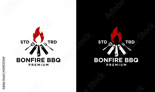 Bonfire Flame Barbecue Grill food Logo template Vector illustration