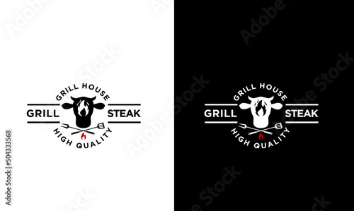 Barbecue Grill food beef and steak Logo