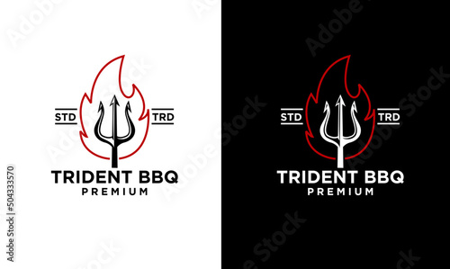 trident Fire Flame Barbecue Grill food Logo