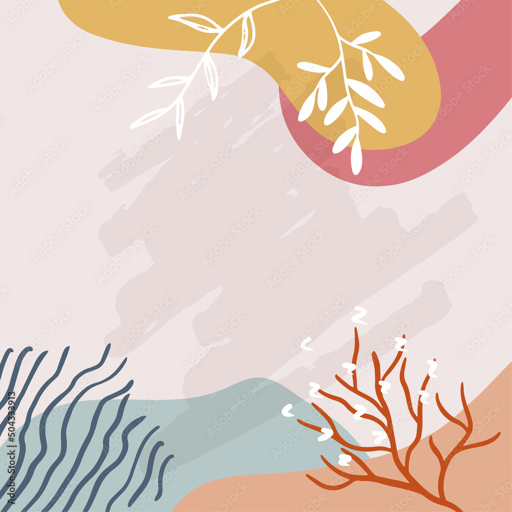Minimalist abstract background with outline leaves Minimalist abstract background with outline leaves