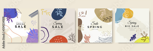 Beige pink abstract square art design templates with floral and geometric elements vector illustration. Good for social media posts, mobile apps, banners design and web or internet ads.