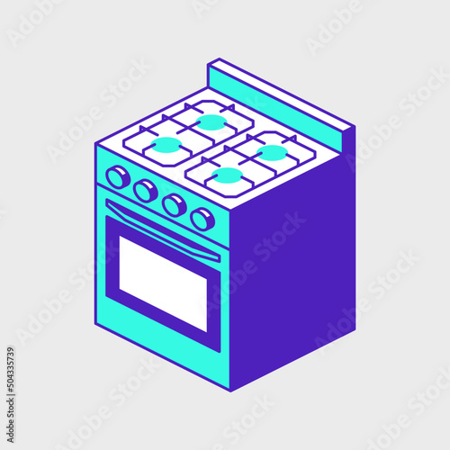 Stove top oven isometric vector icon illustration