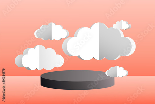 3d social media post template banner, cloud papper cut style with podium design