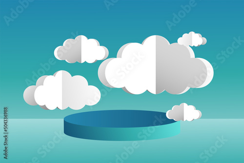 3d social media post template banner, cloud papper cut style with podium design