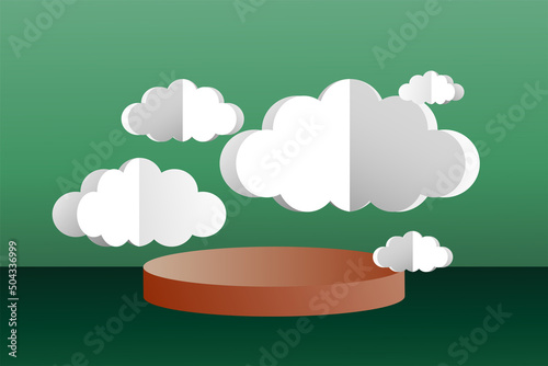 3d social media post template banner, cloud papper cut style with podium design