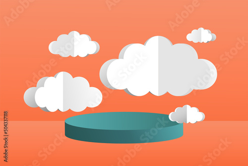 3d social media post template banner, cloud papper cut style with podium design