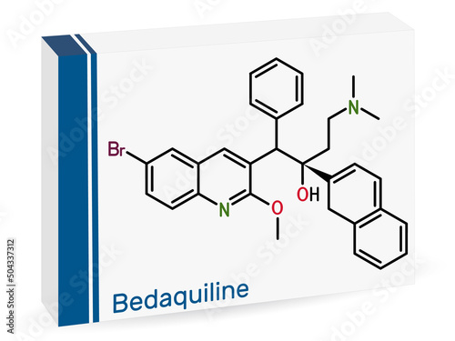 Bedaquiline antituberculosis drug molecule. It is diarylquinoline antimycobacterial medication. Molecule model. Sheet of paper in a cage photo