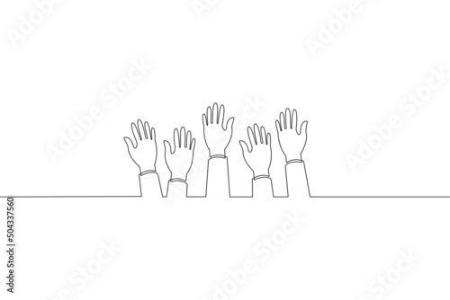 Continuous line drawing of Human hands volunteer on white background.