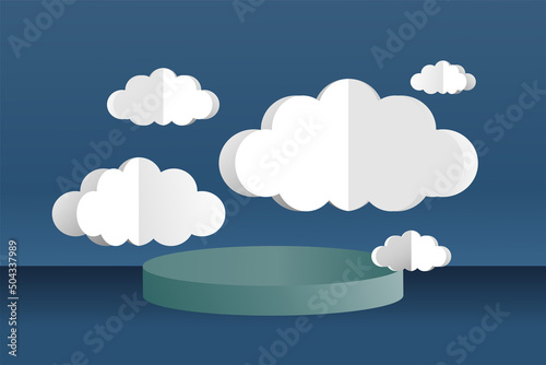 3d social media post template banner, cloud papper cut style with podium design
