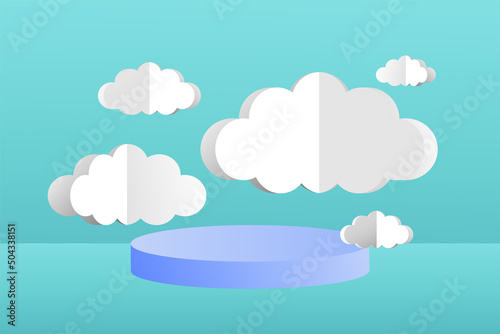 3d social media post template banner, cloud papper cut style with podium design