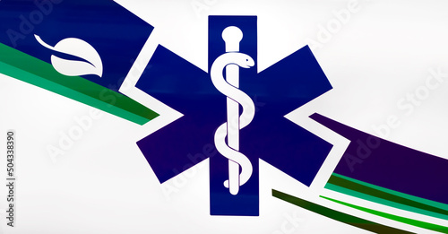 Rod of Asclepius  the star of life of the rescue service . Close-up