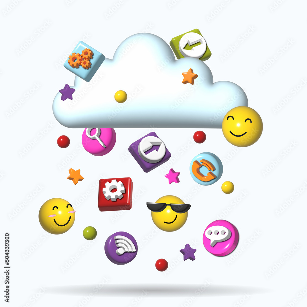 Naklejka premium 3d illustration of icons falling from the cloud. Cloud Storage Concept