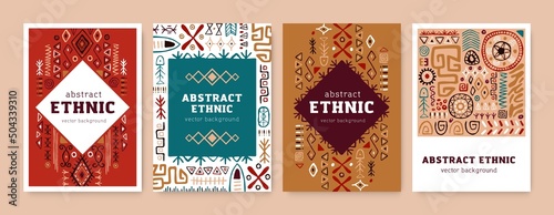 Obraz na plátně Card designs with ethnic African tribal ornaments