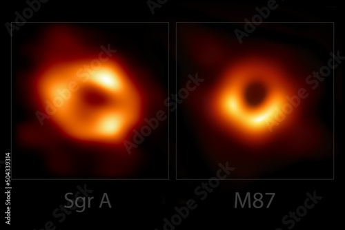 First image of our black hole Sgr A with black hole M87. Sagittarius A with Messier 87 photo