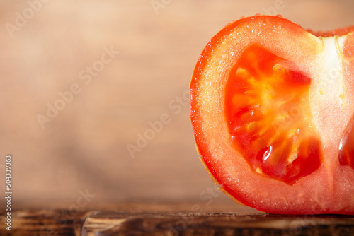 Tomato close-up with an empty space for text