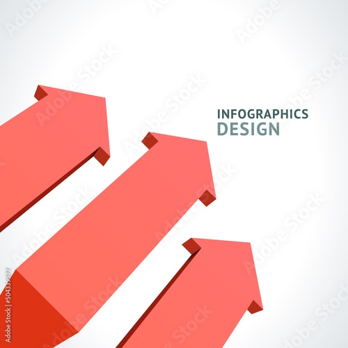 Realistic red angled geometric arrows infographic design for point warning attention 3d template vector illustration. Organization chart decisions diagram business educational scheme visualization
