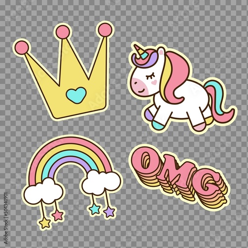 Set of stickers in doodle style on a transparent background