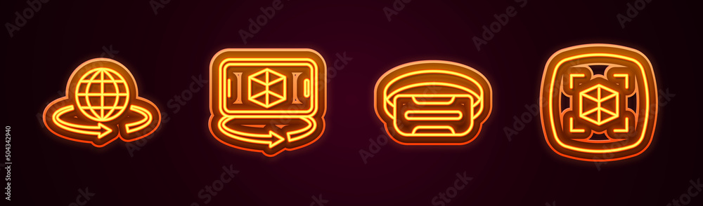 Set line 3d modeling, Virtual reality glasses and . Glowing neon icon. Vector Set line 3d modeling, Virtual reality glasses and . Glowing neon icon. Vector