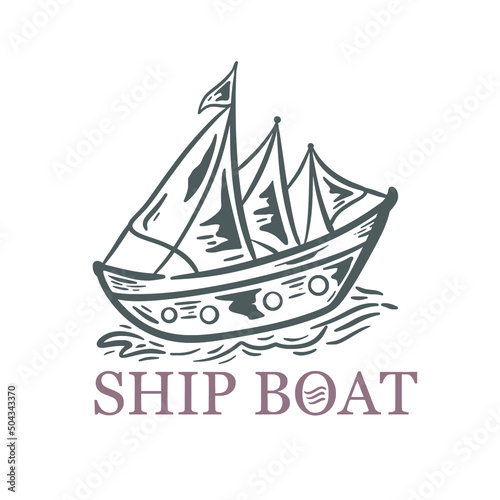 illustration ship boat logo vintage