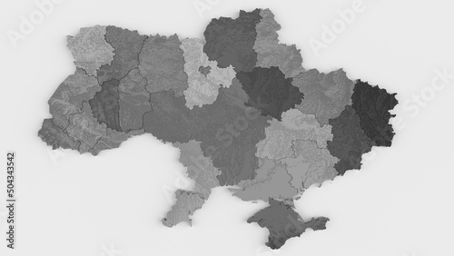 Ukraine Map with all Oblaste with height details - very detailed - 3D Rendering photo