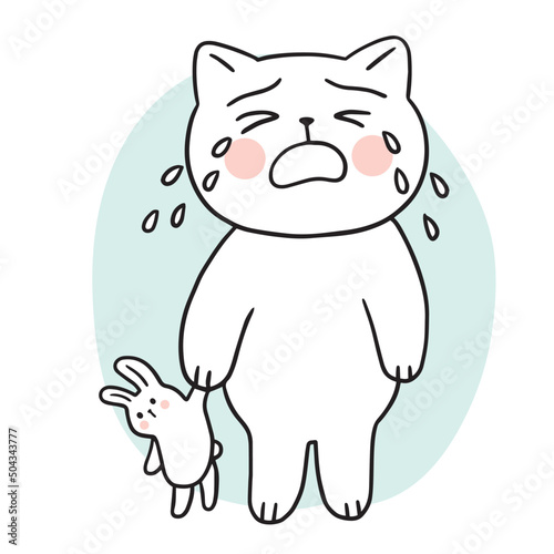 Cartoon cute cat crying vector.