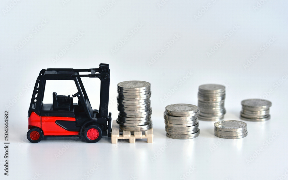 industry forklift with money coins