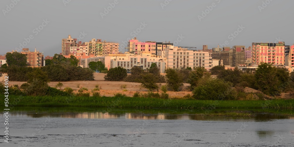 The Nile river in south Egypt view from Sohag and Naser city during sunset