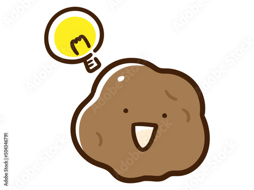 ひらめき電球マークを出すかわいいジャガイモの手書き風イラスト
