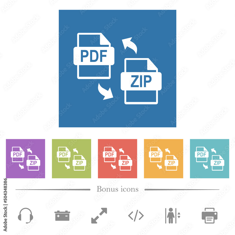 PDF ZIP file compression flat white icons in square backgrounds PDF ZIP file compression flat white icons in square backgrounds