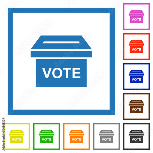 Ballot box solid flat color icons with quadrant frames