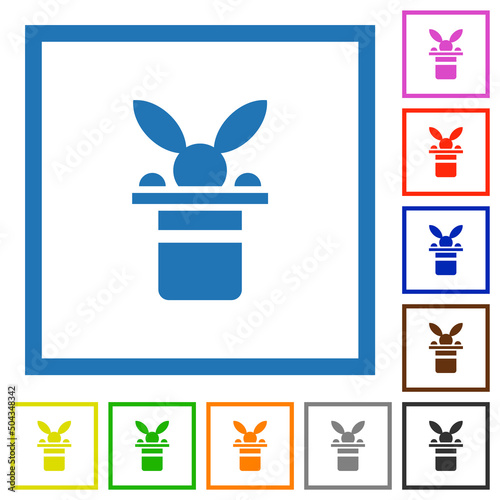 Magic hat with bunny head flat color icons with quadrant frames