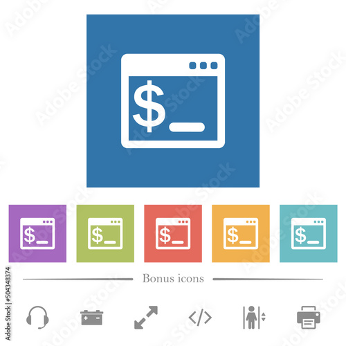 OS command terminal flat white icons in square backgrounds