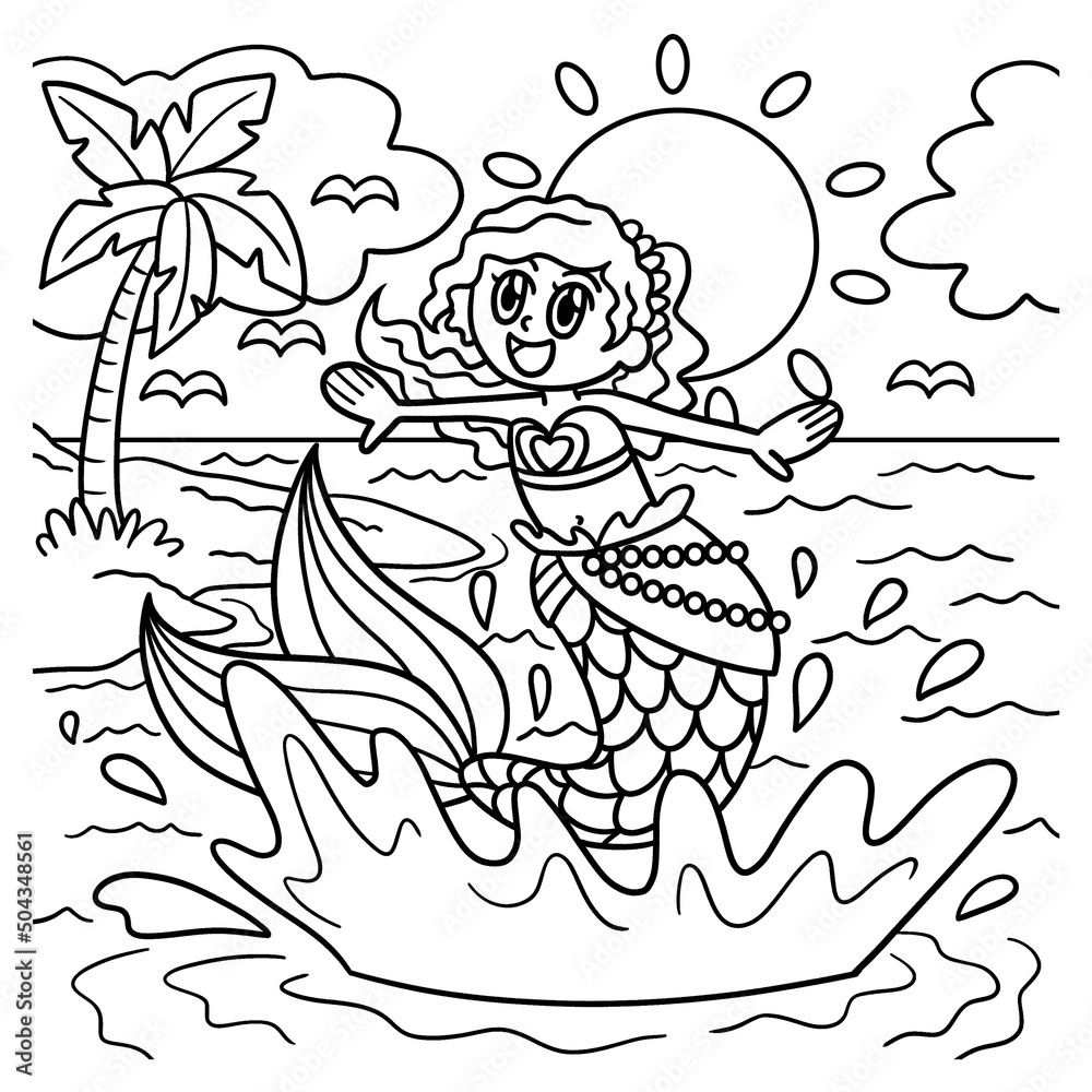 Jumping Mermaid Coloring Page for Kids
