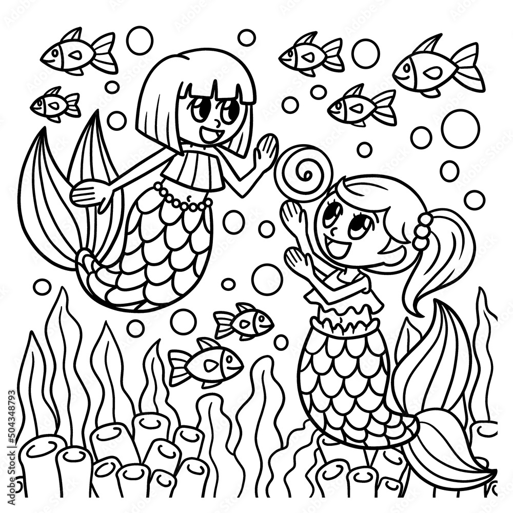 Playing Mermaid Coloring Page for Kids